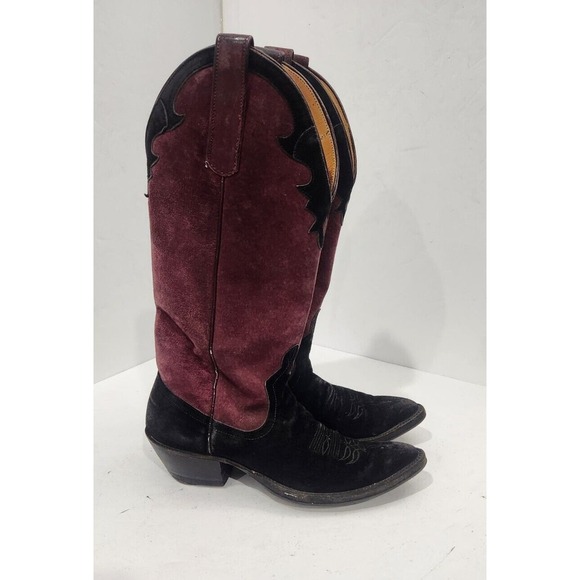 Anderson Bean 4170C Suede Cabernet Black Womens Western Boots Size 4 Made In USA - Picture 1 of 14